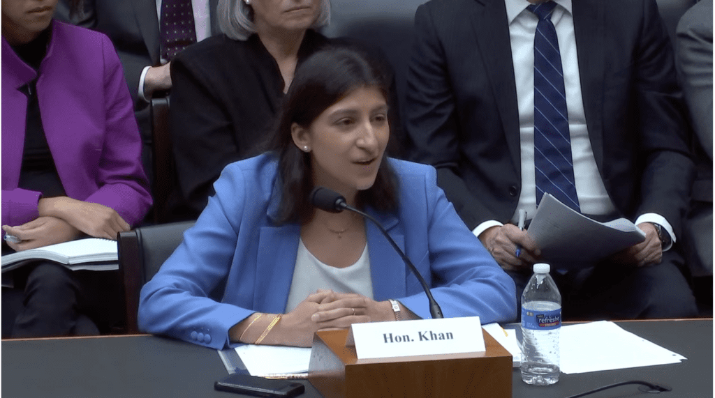 FTC Chair Lina Khan at the House Energy and Commerce subcommittee hearing on April 18, 2023