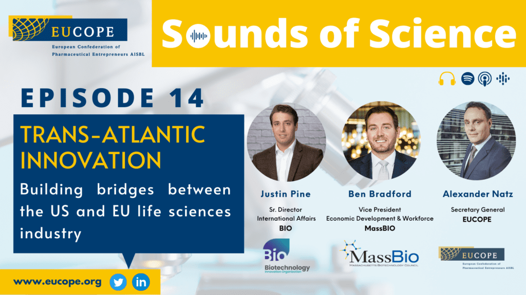 Promotion for the EUCOPE Sounds of Science podcast episode on the Inflation Reduction Act and EU pharma package