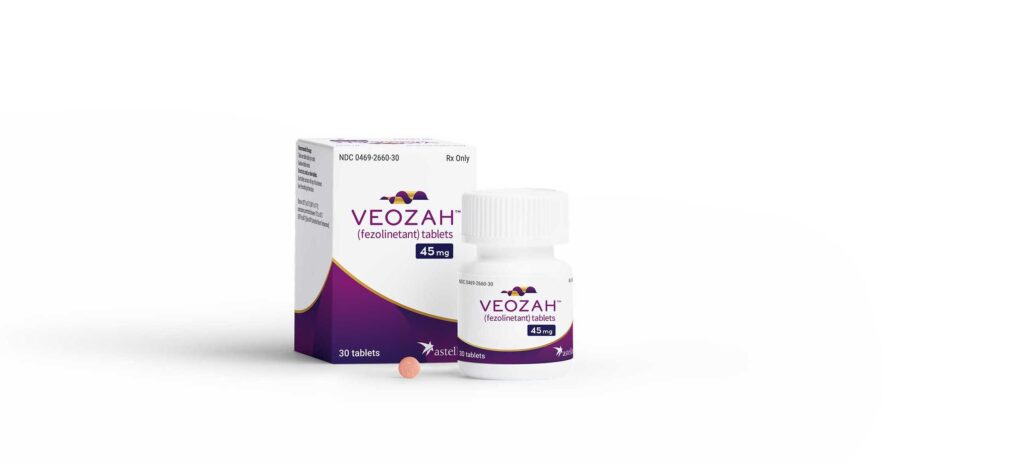 Veozah packaging new treatment for menopausal hot flashes