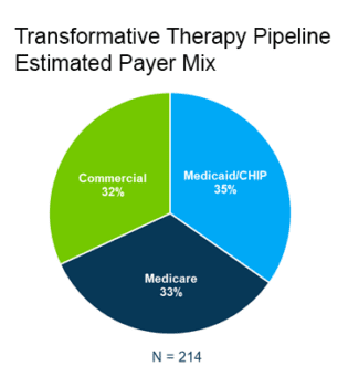 Pie chart showing who will pay for transformative therapies currently in the pipeline