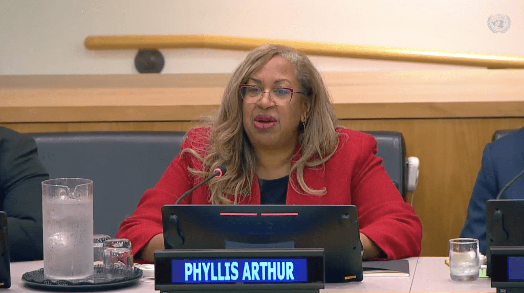 BIO's Phyllis Arthur speaking at the UN General Assembly on September 20, 2023