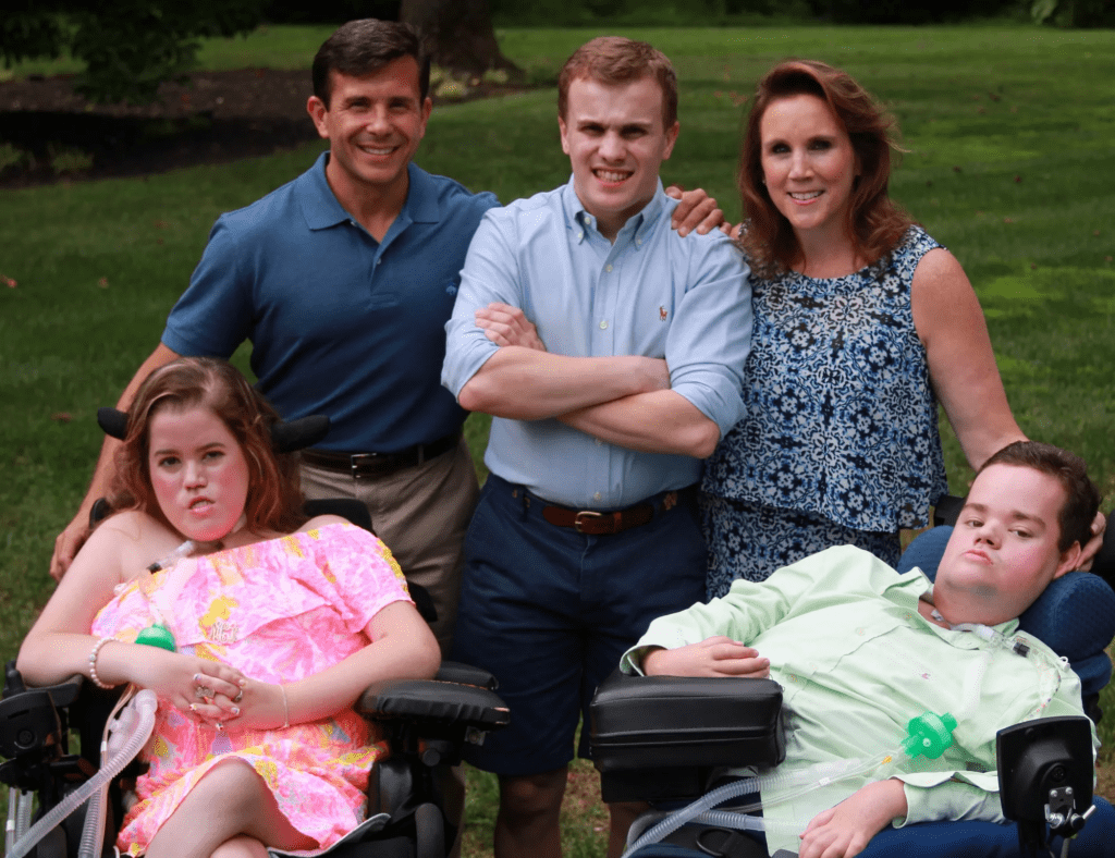 John Crowley with his family. His two children were diagnosed with Pompe disease, leading him to found Amicus Therapeutics to find treatment for this rare disease.