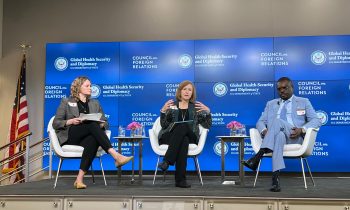 Photo of Rachel King (center) speaking at the Council on Foreign Relations and U.S. State Department panel on November 13, 2023