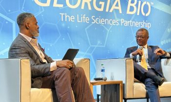 Photo of Dr. Ted W. Love speaking at the Georgia Bio 2023 Life Sciences Summit